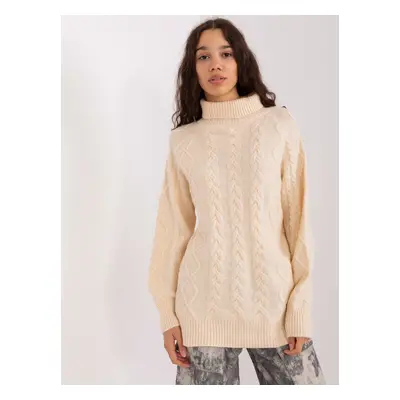 Light beige oversize sweater with cables