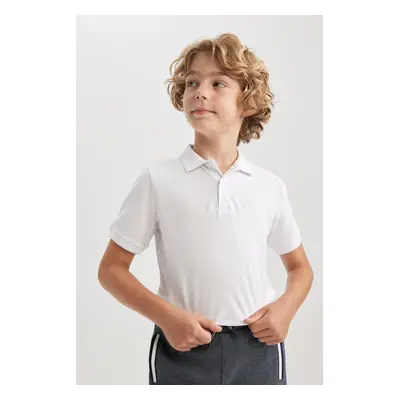 DEFACTO Boy's April Children's Day White Pique Short Sleeve Polo School T-Shirt