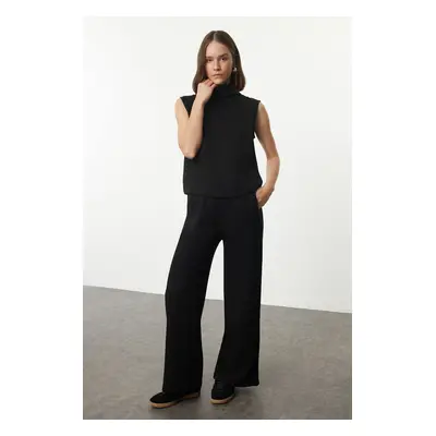 Trendyol Black Knitted Collar Detailed Thick Knitted Blouse and Trousers Top and Bottom Set