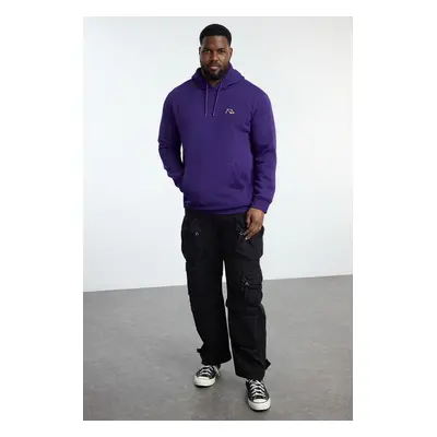 Trendyol Plus Size Purple Regular/Normal Cut Hooded Sweatshirt with Polar Fleece Inside