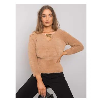 RUE PARIS Camel sweater with triangular neckline