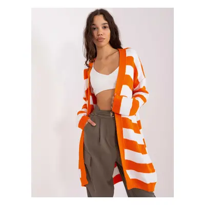 Orange-white long cardigan without closure