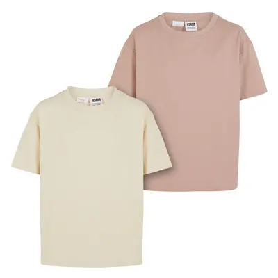 Girl's oversized boyfriend t-shirt 2-pack cream/pink