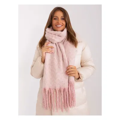 Light pink and white patterned scarf with fringe