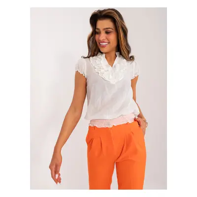 Ecru casual women's blouse with ruffles