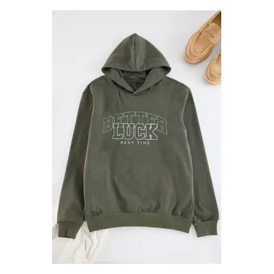 Trendyol Khaki Regular/Normal Cut Text Embroidered Sweatshirt