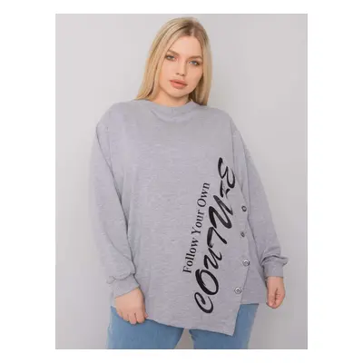 Grey melange plus size blouse with lettering