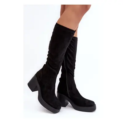 Women's Chunky High Heel Boots D&A Black