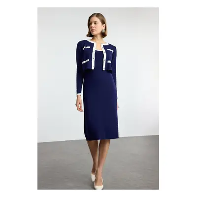 Trendyol Navy Blue Color Block Midi Knit Dress