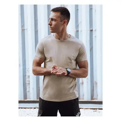 Men's T-shirt without print, beige RX5610