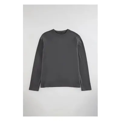 Trendyol Anthracite Regular/Normal Cut Long Sleeve Basic Textured 100% Cotton Thick T-Shirt