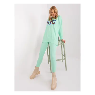 Mint casual set with a sweatshirt with an inscription