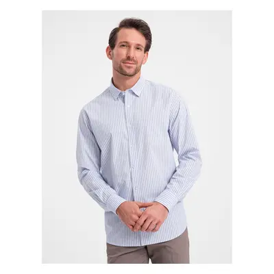 Ombre Men's REGULAR FIT cotton shirt with vertical stripes - blue and white OM-SHOS