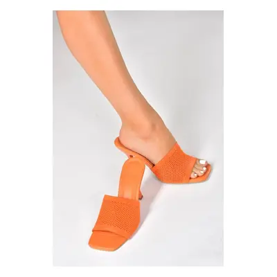 Fox Shoes Women's Orange Tricot Fabric Heeled Slippers