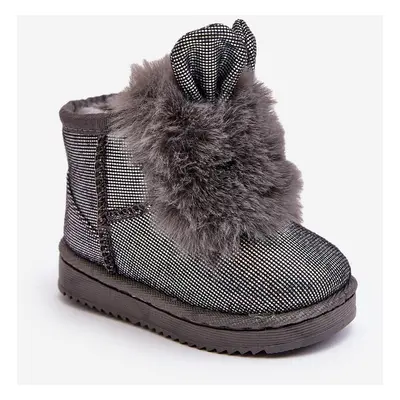 Children's snow boots insulated with fur, grey Betty, with ears