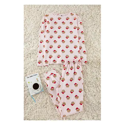 Trendyol Pink 100% Cotton Teddy Bear Patterned Christmas Themed Knitted Pajama Set