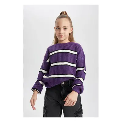 DEFACTO Girl's Crew Neck Striped Sweater