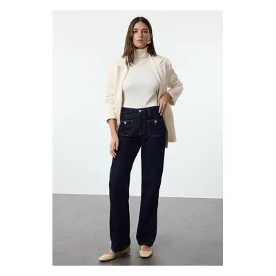 Trendyol Dark Blue Premium High Waist Wide Leg Jeans