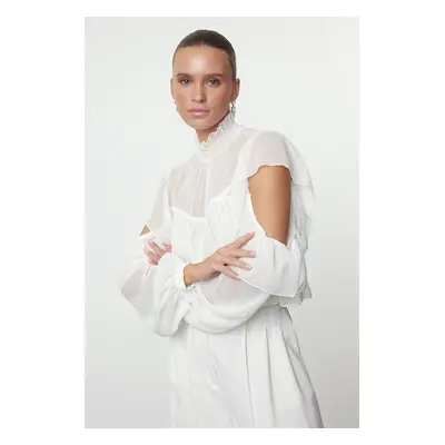 Trendyol Ecru Ruffle Detailed Chiffon Woven Blouse