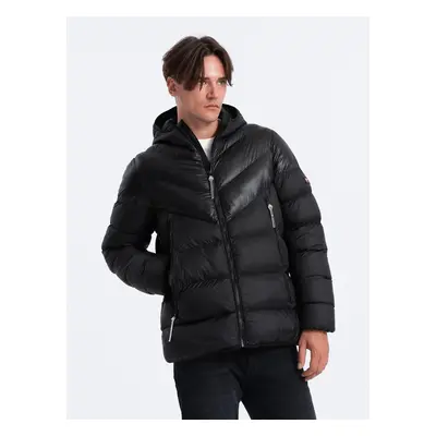 Ombre Men's winter quilted jacket of combined materials - black