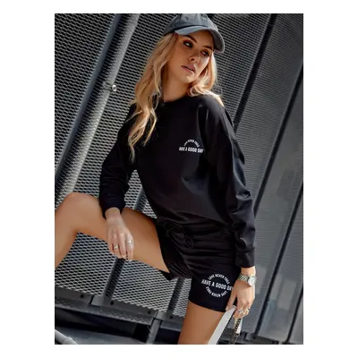 Women's Sports Set Sweatshirts Shorts Black