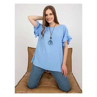 Light blue oversize blouse with ruffles