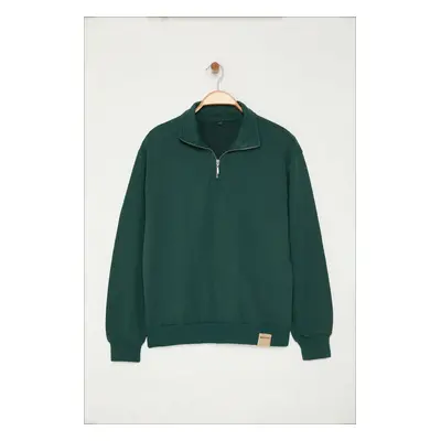 Trendyol Emerald Oversize/Wide Cut Stand Collar Sweatshirt with Labeled Fleece Inside