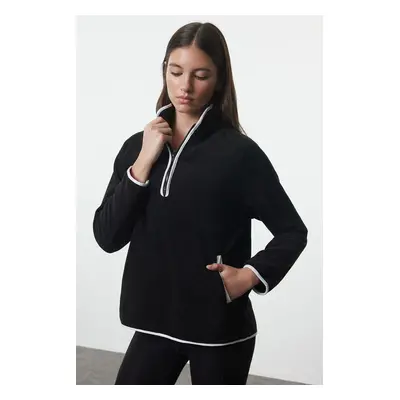 Trendyol Black Polar Zipper and Piping Detailed Knitted Sports Sweatshirt