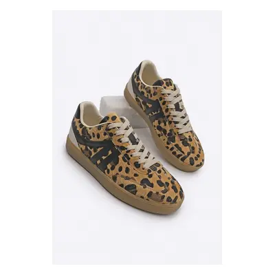 Marjin Women's Sneaker Lace-Up Flat Sole Sports Shoes Tione Leopard