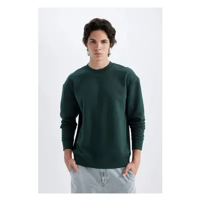 DEFACTO Men's Dark Green Boxy Fit Crew Neck Printed Sweatshirt X8282Az24Au