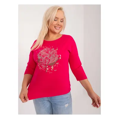 Plus-size fuchsia blouse with a round neckline