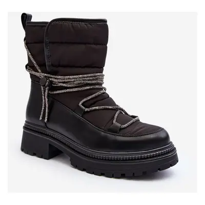 Women's snow boots with decorative lacing black Rilana