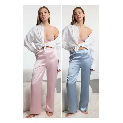 Trendyol Powder-Multicolored 2-Pack Satin Woven Pajama Bottoms