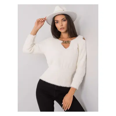 RUE PARIS Ecru Triangle Neck Sweater