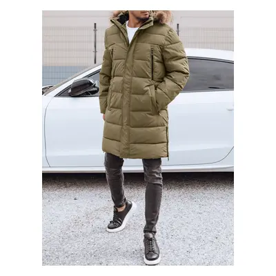 Long men's winter quilted jacket with hood green Dstreet