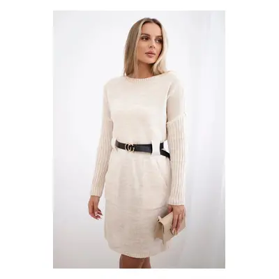 Sweater with wide belt light beige