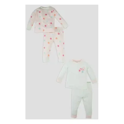 DEFACTO Baby Girl Food Printed Long Sleeve Top Long Bottom Cotton 4-Piece Pajama Set