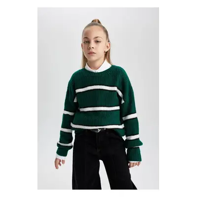 DEFACTO Girl's Crew Neck Striped Sweater