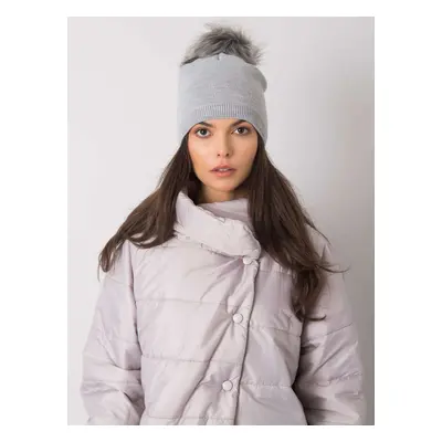 Gray winter cap with pompom