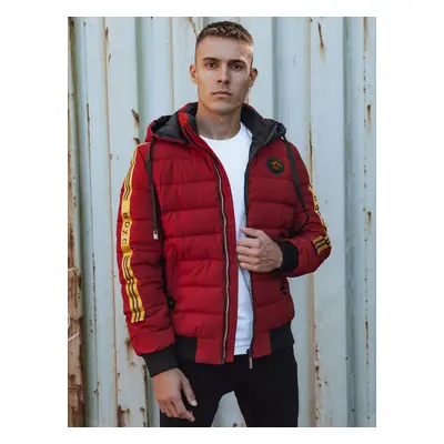 Men's winter quilted jacket with hood burgundy Dstreet