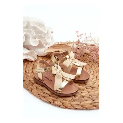 Children's sandals with velcro bow, gold Joratia