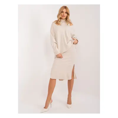 Light beige knitted set with midi dress