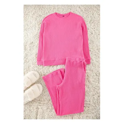 Trendyol Curve Fuchsia Textured Pocket Knitted Pajama Set