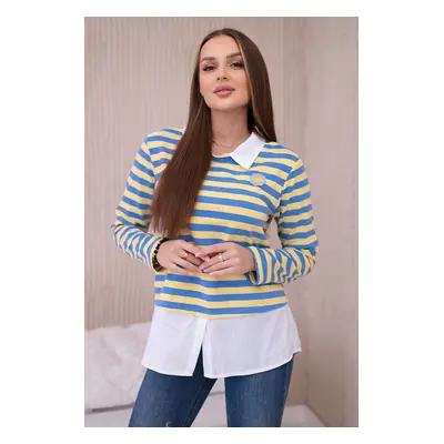 Striped Cotton Blouse with Collar Jeans+Yellow