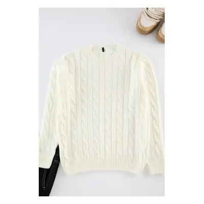 Trendyol Ecru Unisex Couple Crew Neck Hair Knit Sweater