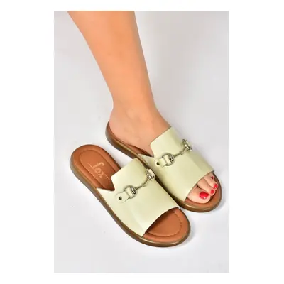 Fox Shoes Beige Genuine Leather Women's Daily Slippers