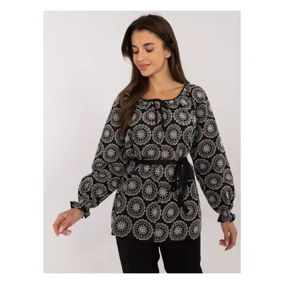 Black openwork formal blouse with embroidery