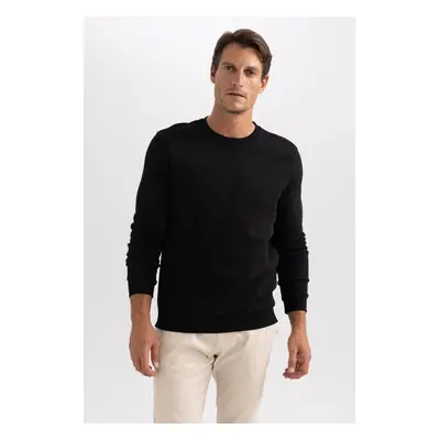 DEFACTO Men's Black Regular Fit Crew Neck Basic Plain Sweatshirt