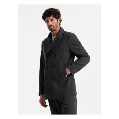 Ombre Men's short double-breasted coat with wool - graphite