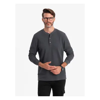 Ombre Men's waffle knit neck button-up longsleeve - graphite